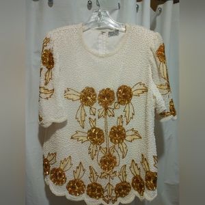 Vtg Creative Touch 100  percent silk beaded blouse.